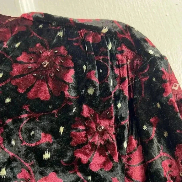 Jones New‎ York Velvet Women XL WhimsiGoth Faux Wrap Floral Beaded Witchy Blouse - Picture 10 of 12